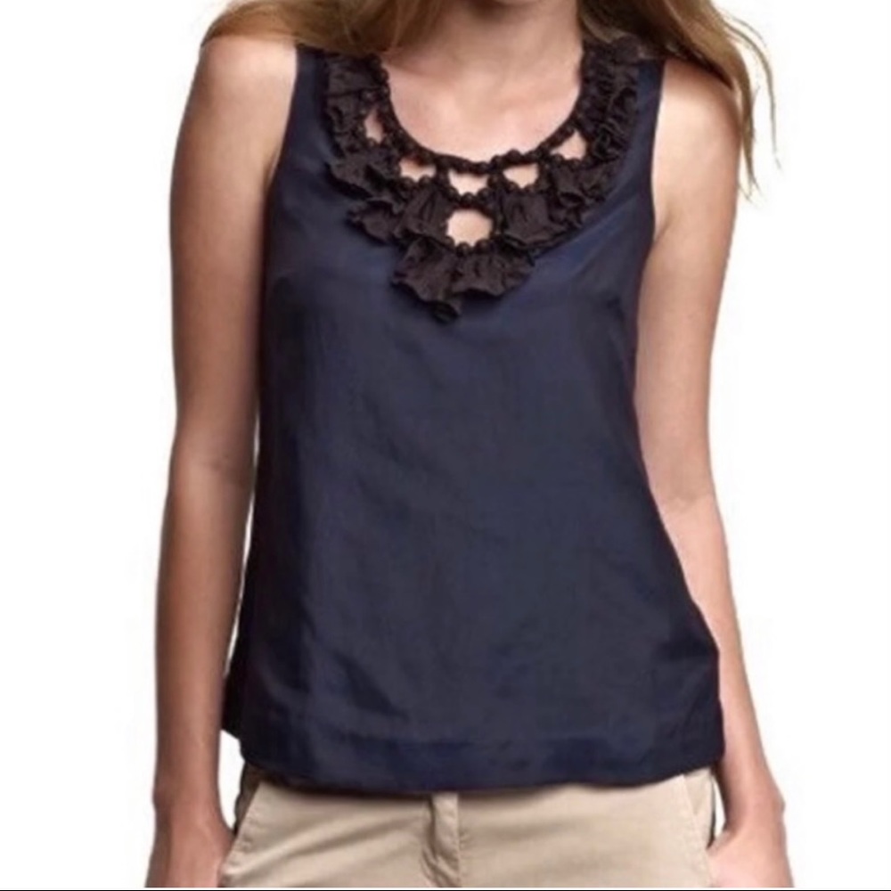 J. Crew Silk Beaded Bib Tie Neck Sleeveless Tank